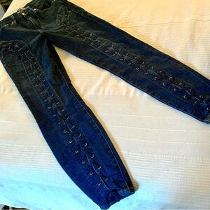 Good American Dark Blue Lace-Up Skinny Jeans